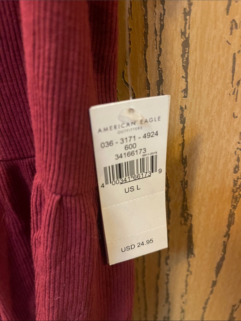 American Eagle Outfitters Burgundy Ribbed Button-Front Peplum Cami - Picture 4 of 4